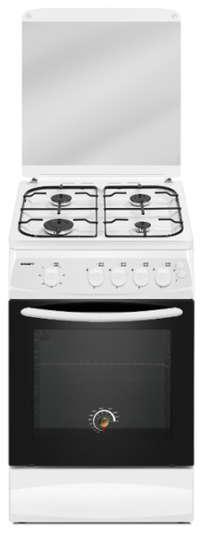 Газовая плита KRAFT KF-FSK5404AGWG, белая, газ-контроль духового шкафа, механическое управление, стеклянная крышка
