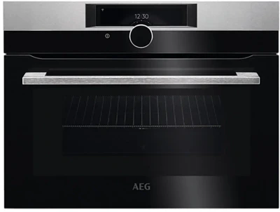 Компактный электрический духовой шкаф AEG KMK968000M, нерж.сталь, с СВЧ, традиционная очистка
